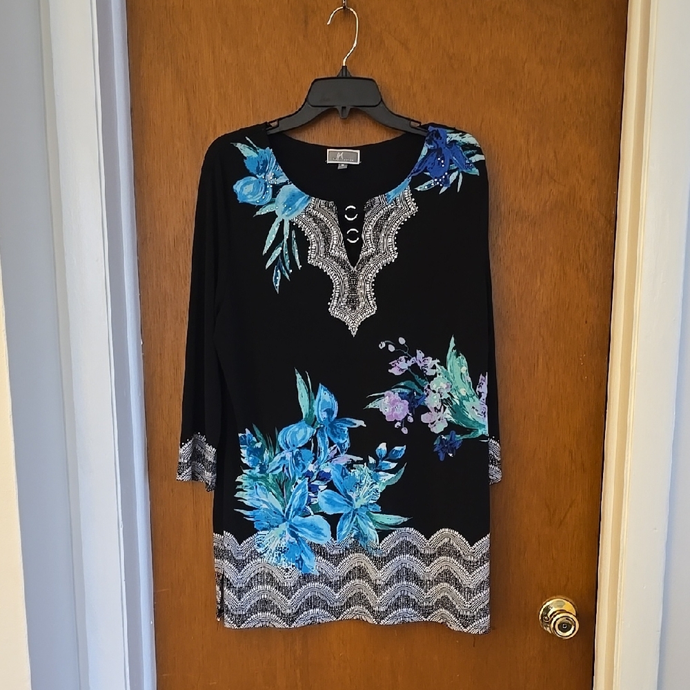 Floral Black and Blue Women's Top